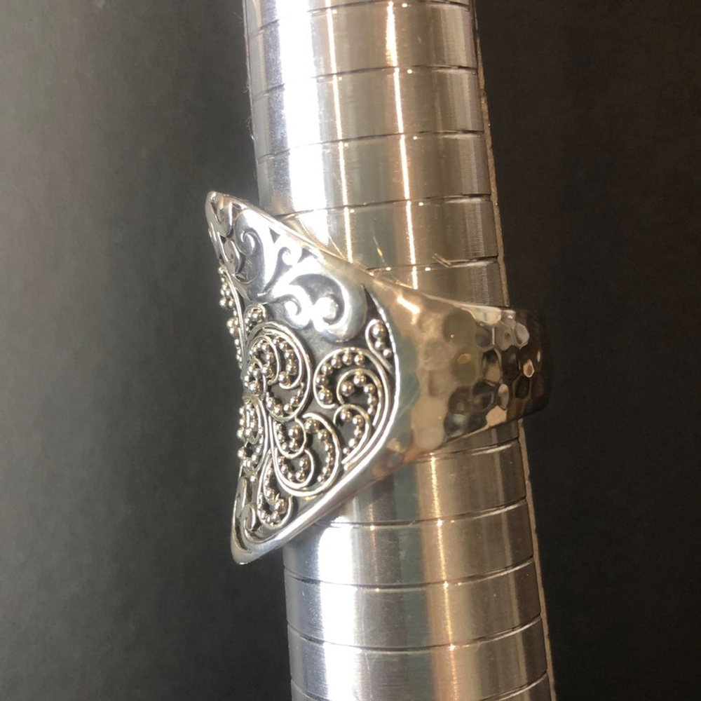 LOIS HILL Sterling Silver Oxidized Cigar Band Ring Granulated Cutout Design NWT - Picture 10 of 17